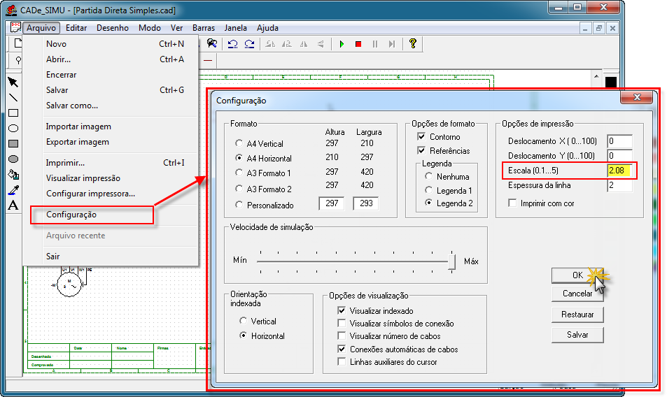 Configuração impressão CADe SIMU