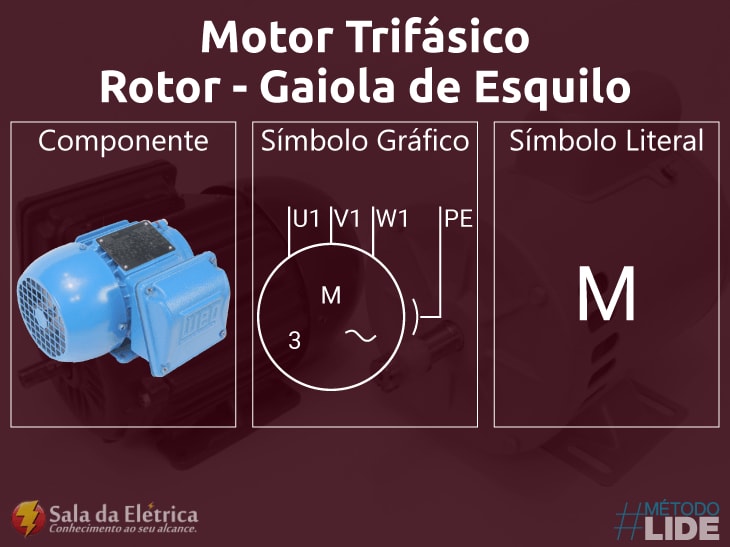 Motor trifásico rotor gaiola de esquilo símbolos encontrados em diagramas elétricos