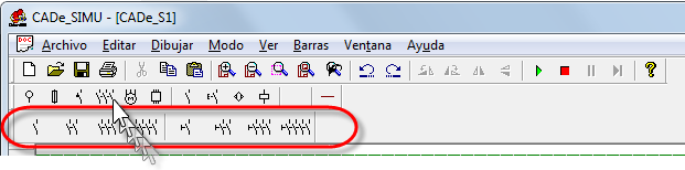 Barra de ferramentas contatos de potência no cade simu