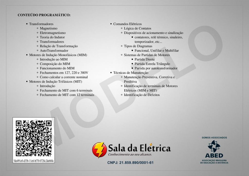 Certificado do Curso Comandos Elétricos