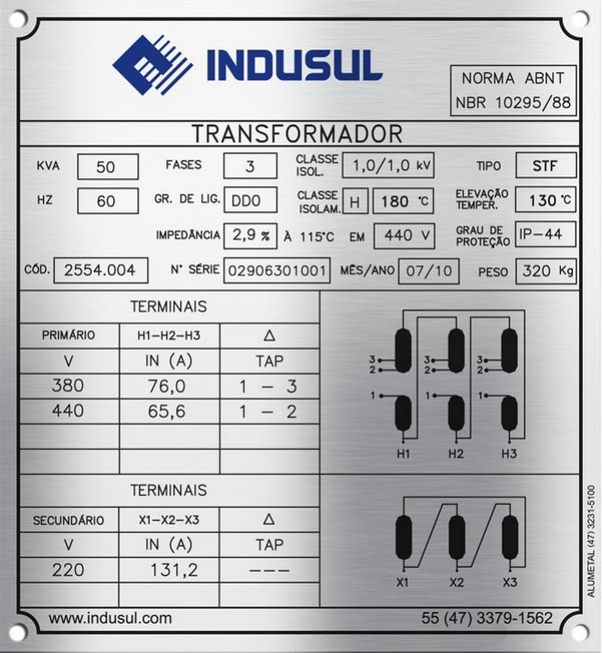 placa com informações de um transformador
