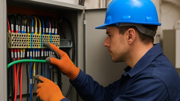 manutenção preventiva em painéis elétricos - eletricista conferindo terminais