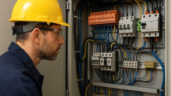 manutenção preventiva em painéis elétricos - eletricista observando o painel